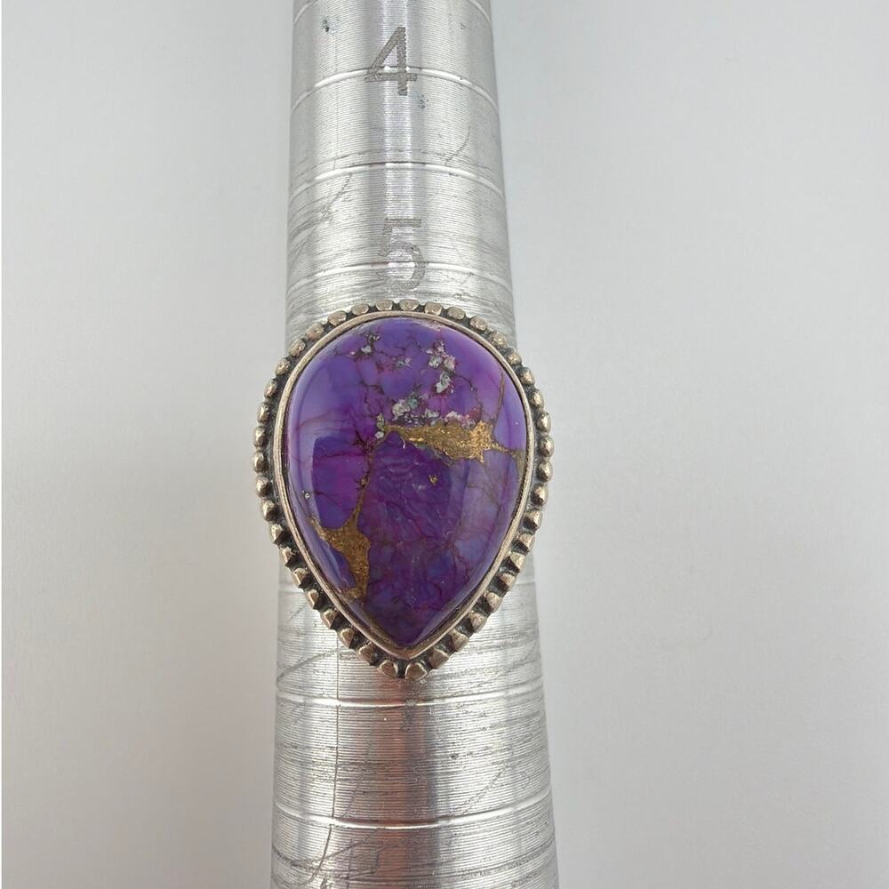Sterling Silver Pear Purple Turquoise Copper Ring Size 6